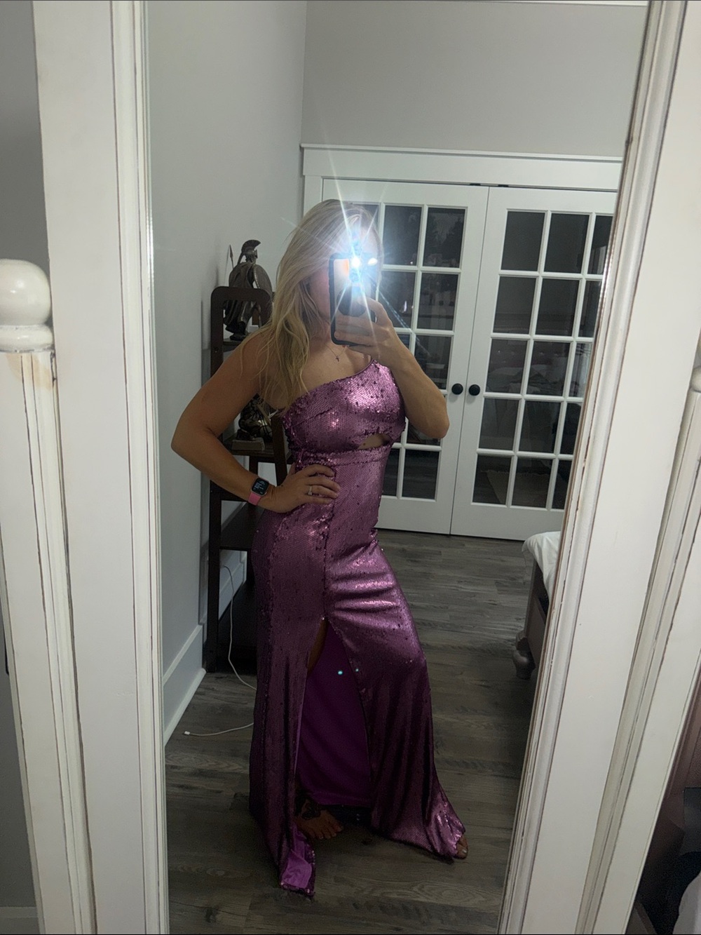 One-Shoulder Purple Sequin Evening Gown